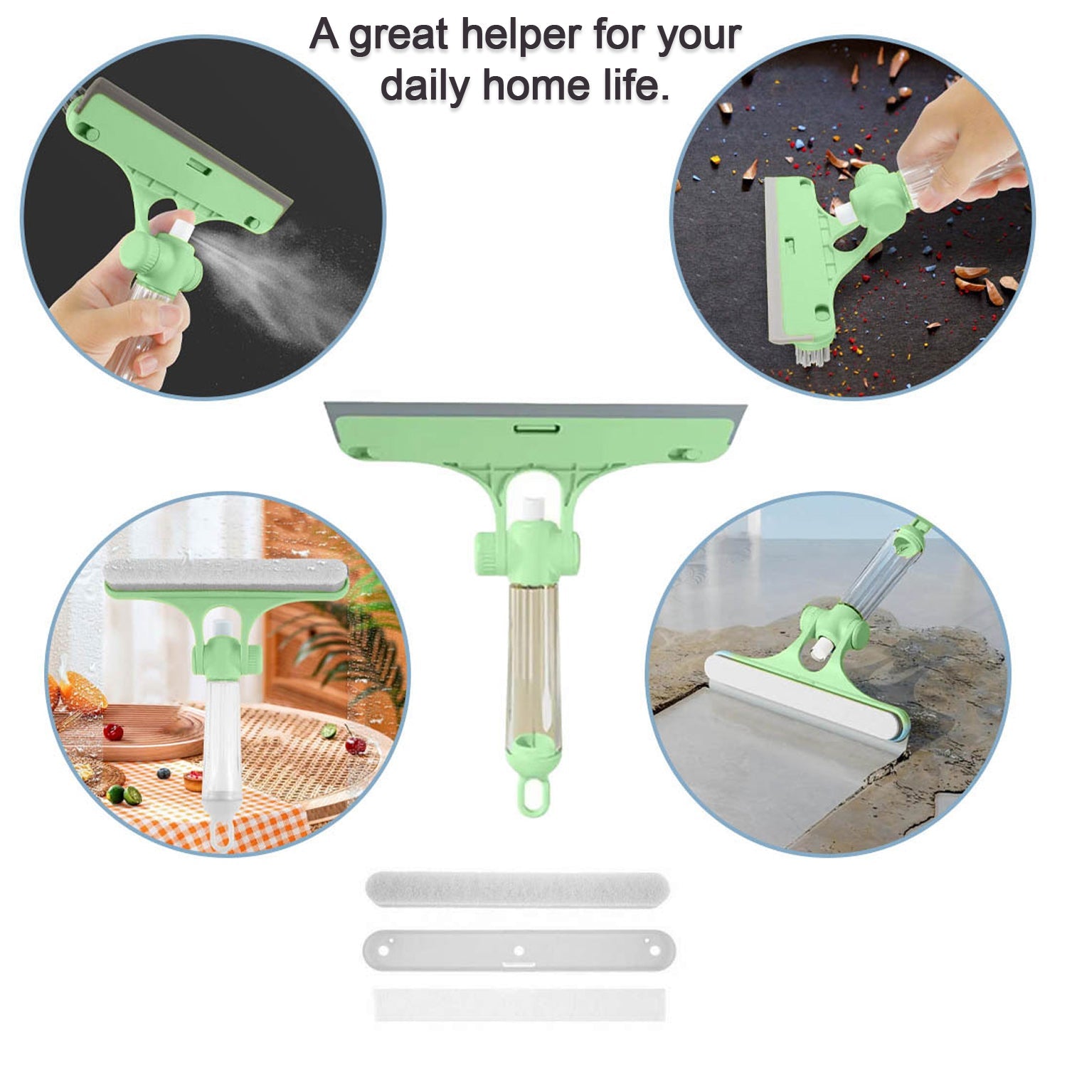 4167 4 in 1 Multifunctional Glass Scraper, Window Glass Wiper with Watering Can, Silicon Cleaning Squeegee with Two Brush Heads, Practical Squeegee for Shower Doors, Windows, Tiles and Car Glass 4167 4 in 1 Multifunctional Glass Scraper, Window Glass Wiper with Watering Can, Silicon Cleaning Squeegee with Two Brush Heads, Practical Squeegee for Shower Doors, Windows, Tiles and Car Glass